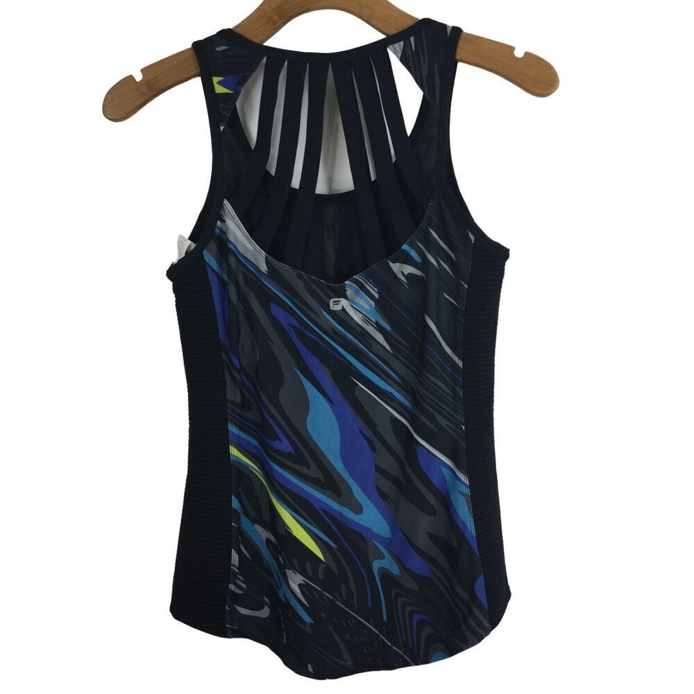 Fabletics Black Multicolor Strappy Back Built In Bra Stretch Tank Top Size S NWT